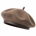 Béret taille unique marron en textile feutré avec bandeau effet cuir style classique