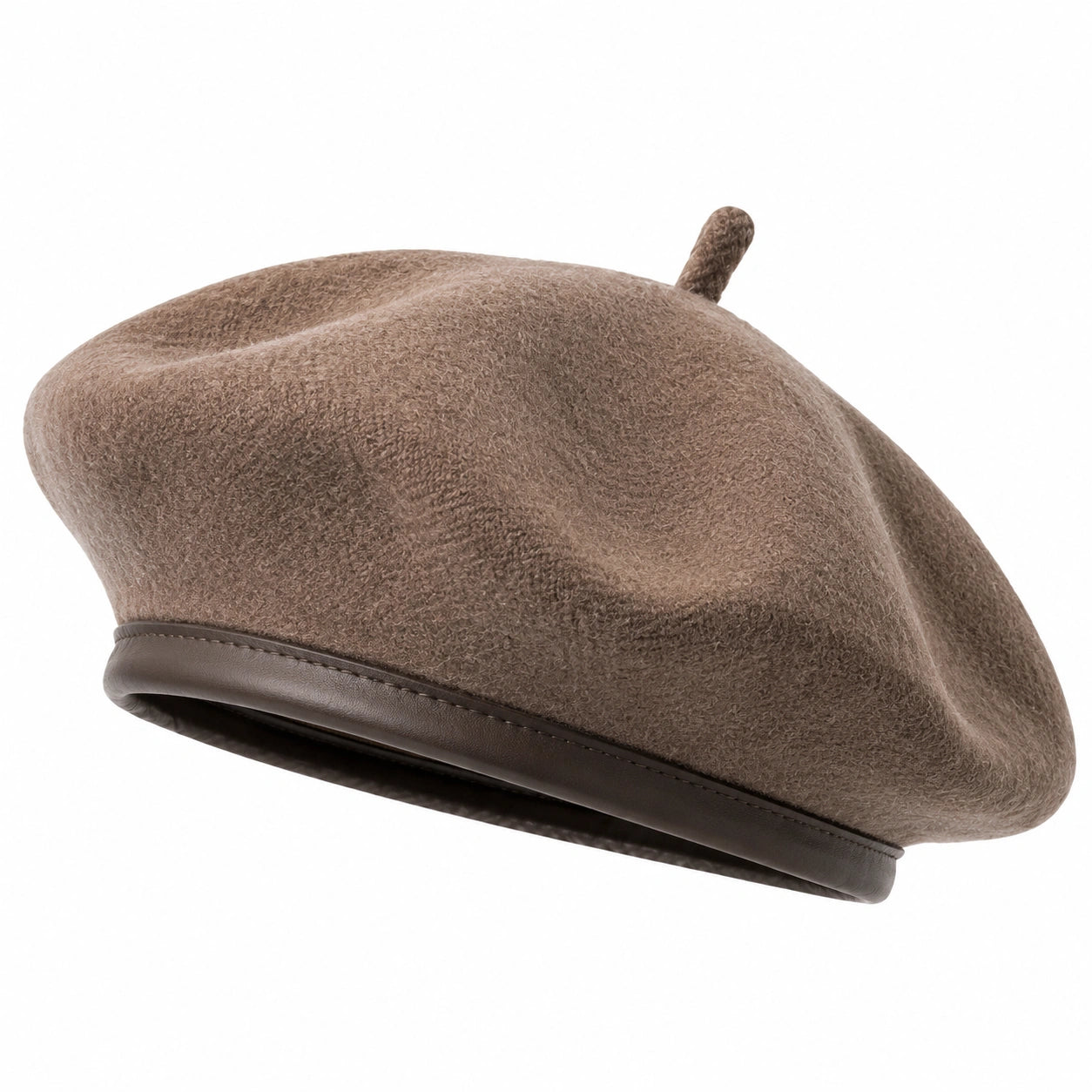 Béret taille unique marron en textile feutré avec bandeau effet cuir style classique