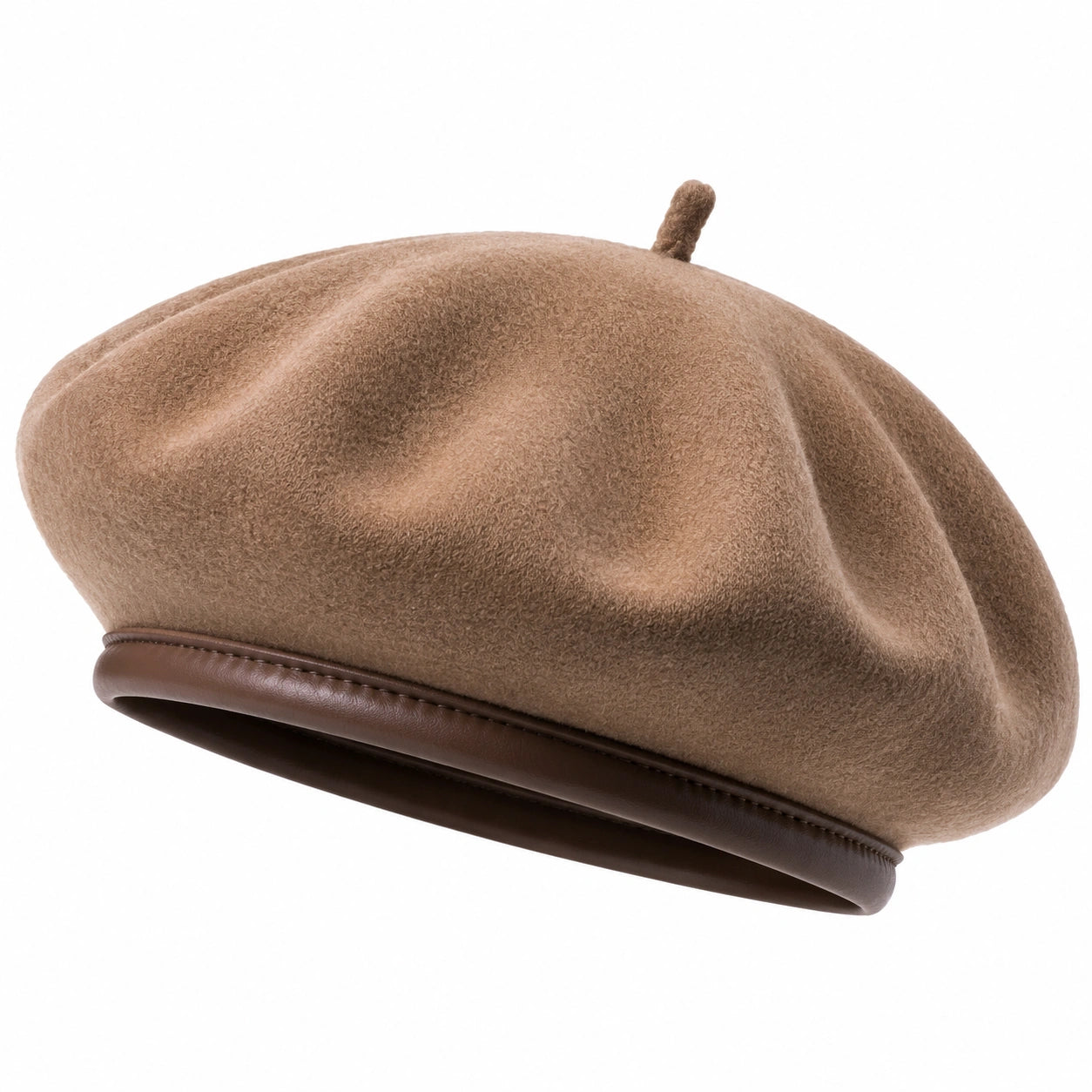 Béret taille unique effet suédine marron style rétro