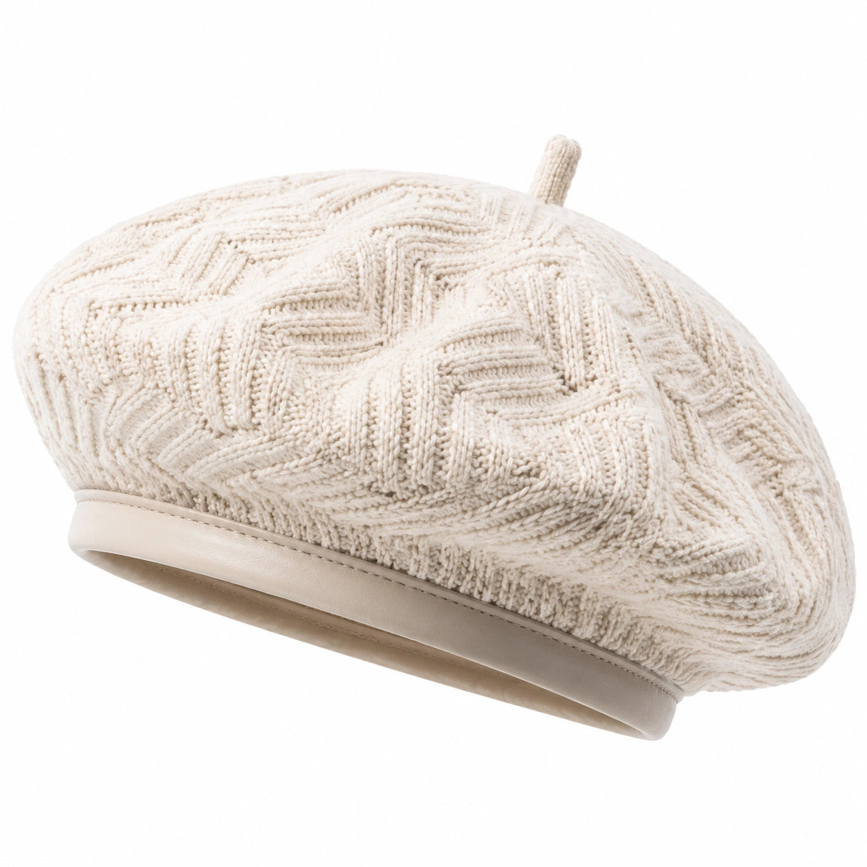 Béret en maille écru taille unique - texture relief style classique