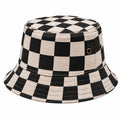 Chapeau bob taille unique en tissu noir et écru à carreaux style décontracté