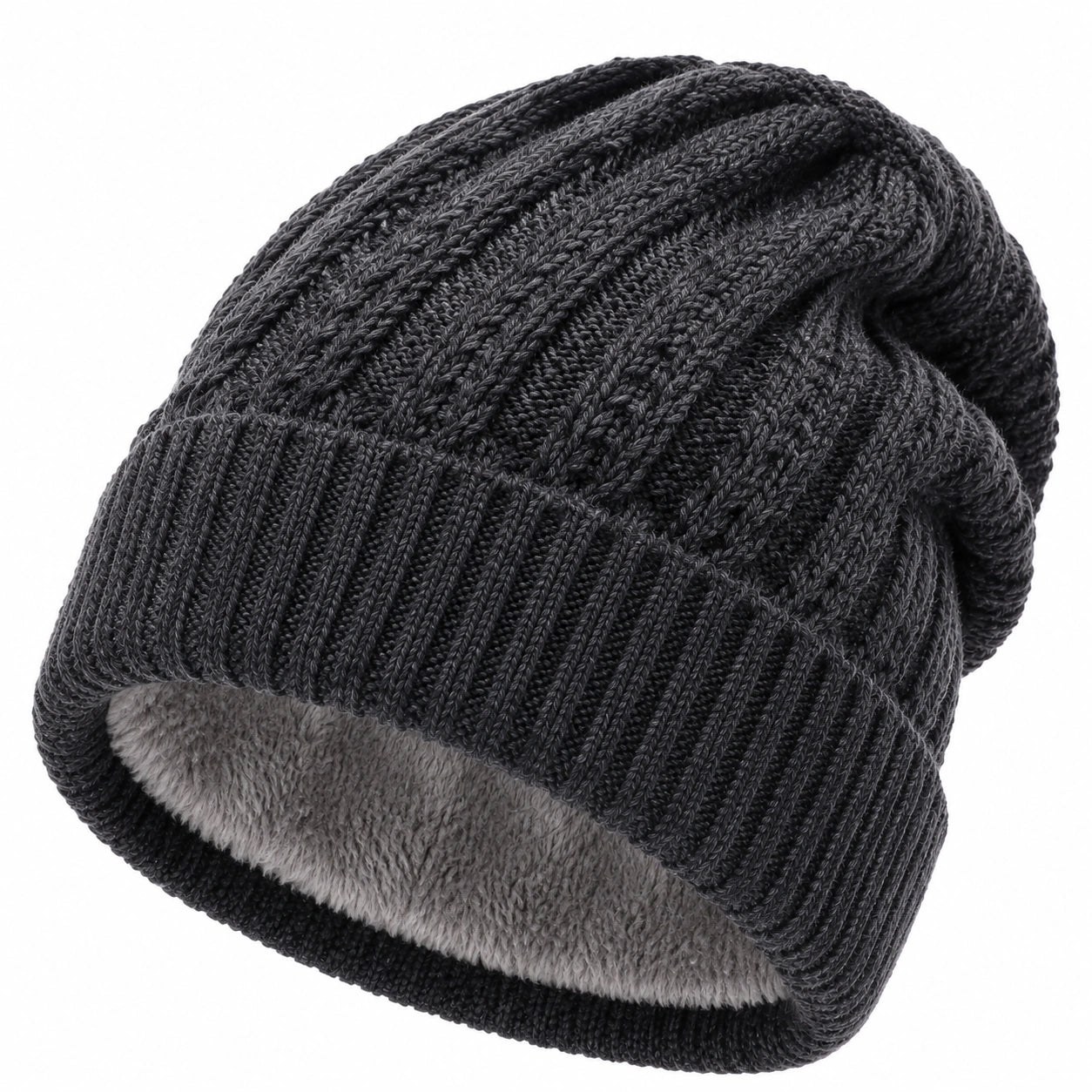 Bonnet taille unique noir en maille doublé pour adulte