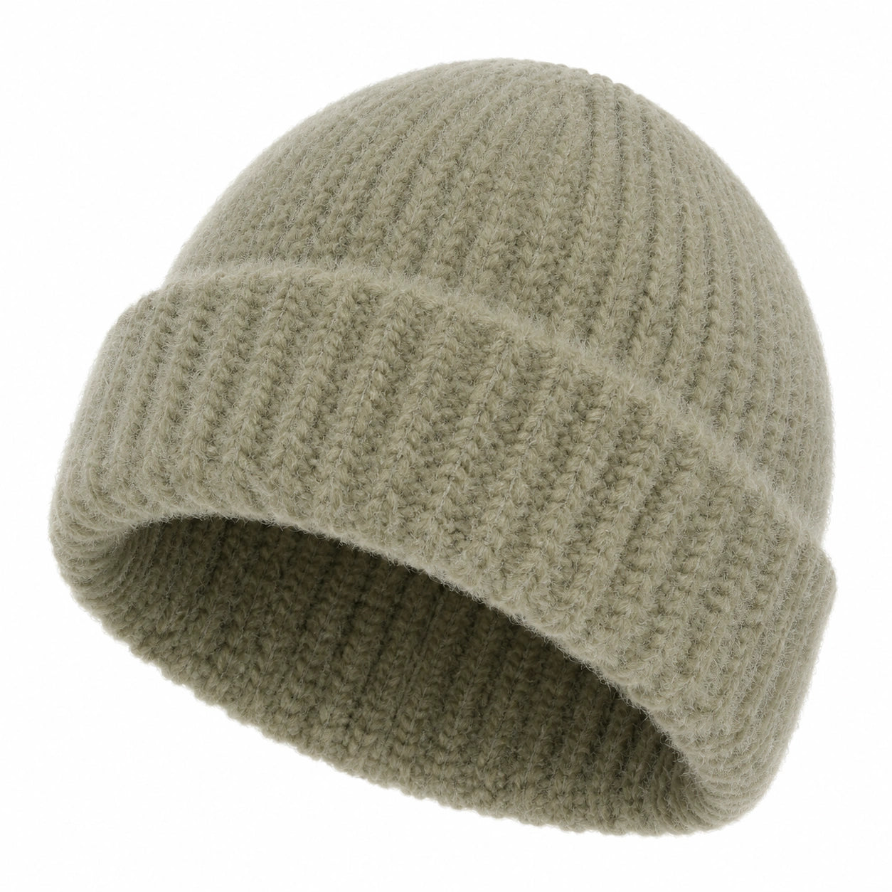 Bonnet taille unique en maille vert sauge à revers - style côtelé pour adulte
