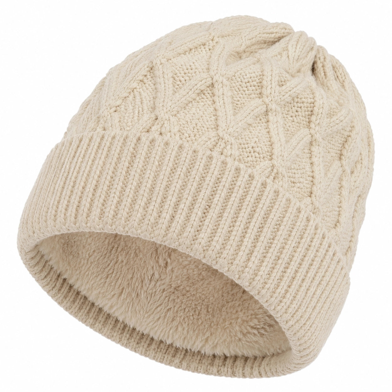 Bonnet en maille crème taille unique doublé chaud style torsadé