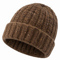 Bonnet taille unique en maille marron à revers côtelé
