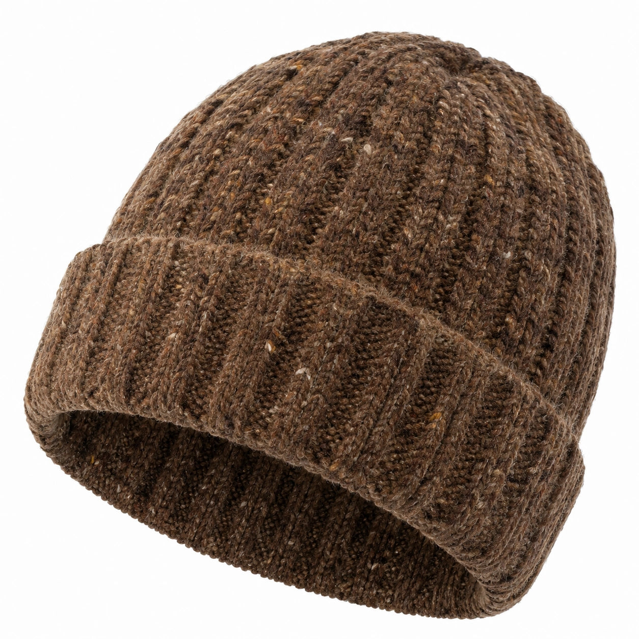 Bonnet taille unique en maille marron à revers côtelé