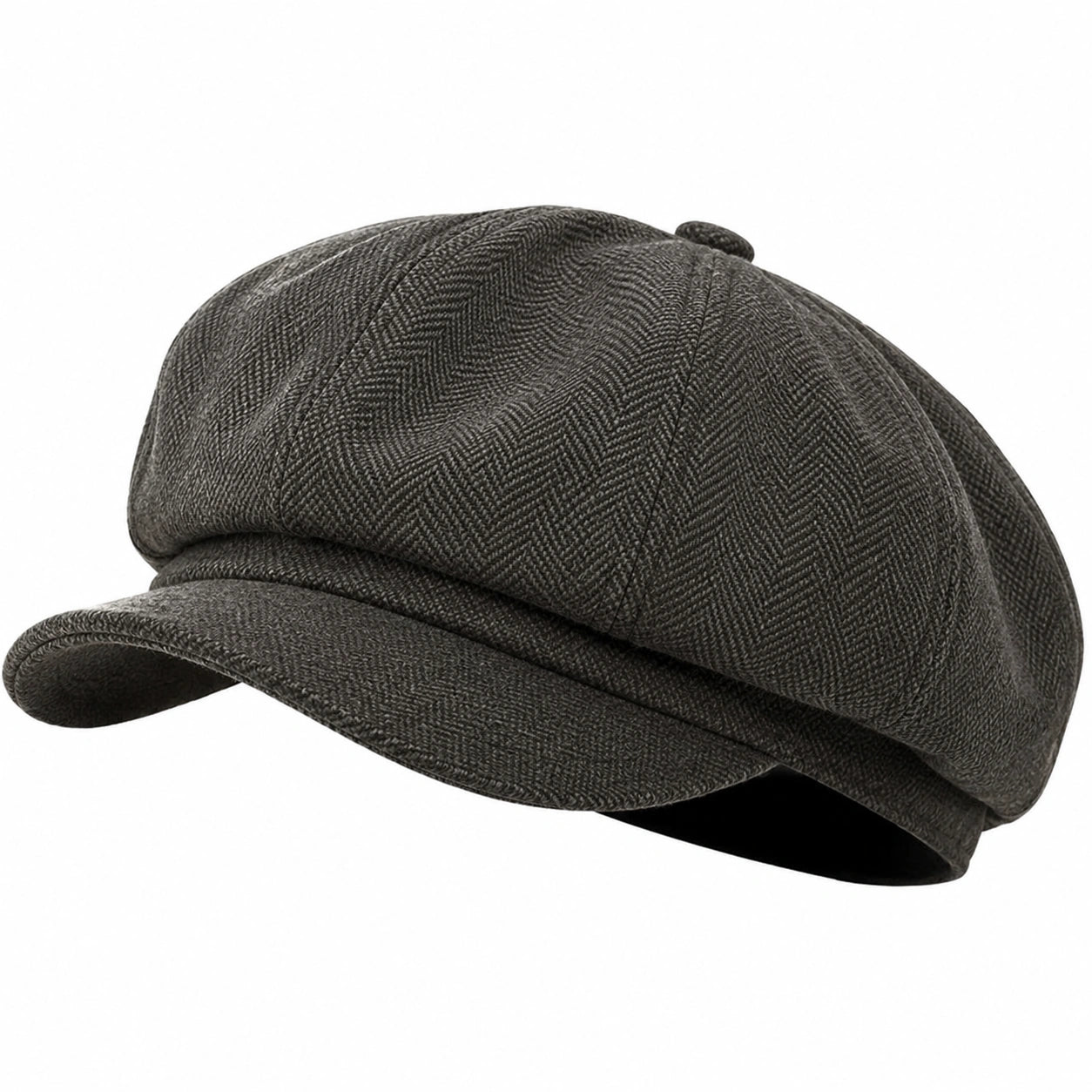 Casquette gavroche taille unique en tissu gris à chevrons style rétro