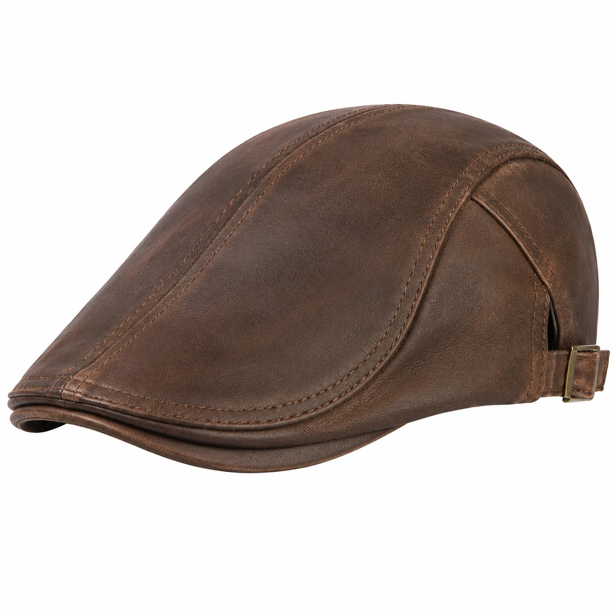 Casquette plate taille unique en matière synthétique aspect cuir marron réglable