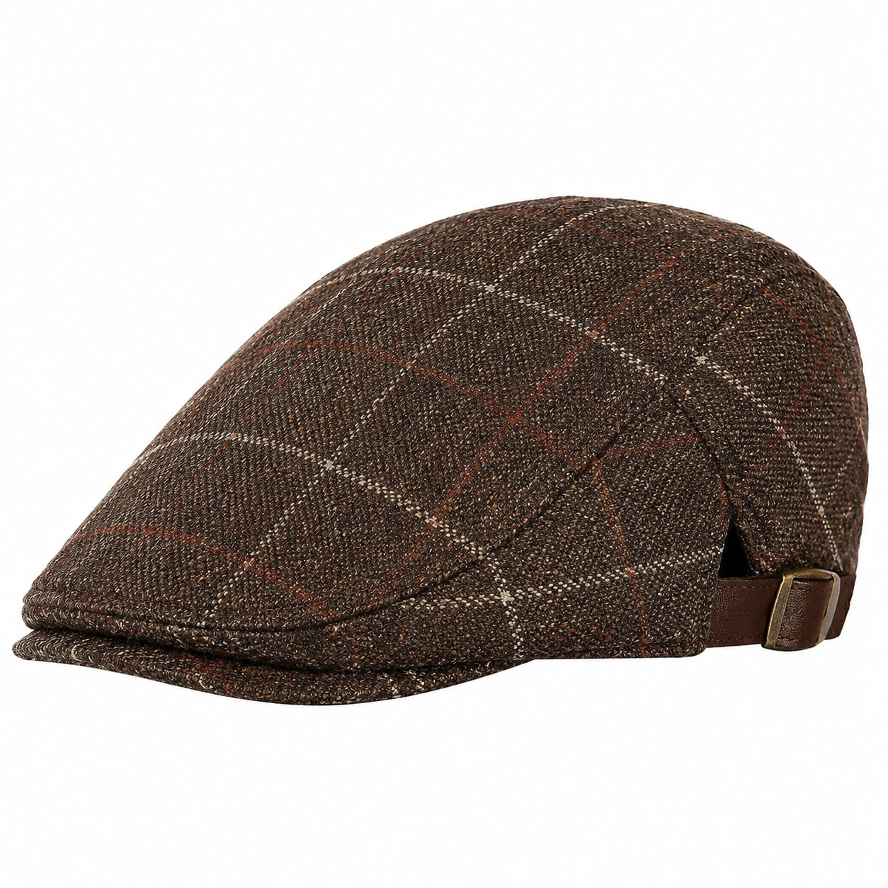 Casquette plate taille unique textile marron à carreaux style classique réglable