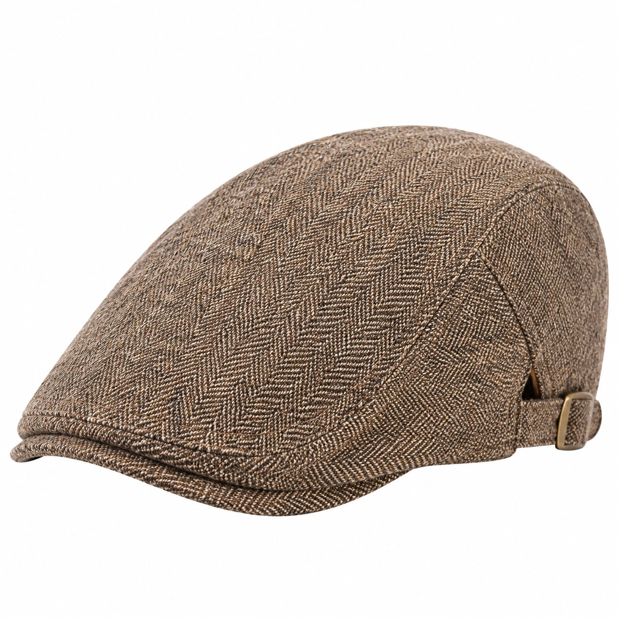Casquette plate taille unique en tissu tissé marron à motif chevrons réglable style classique