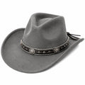 Chapeau cowboy taille unique en feutre gris style western à bande décorative