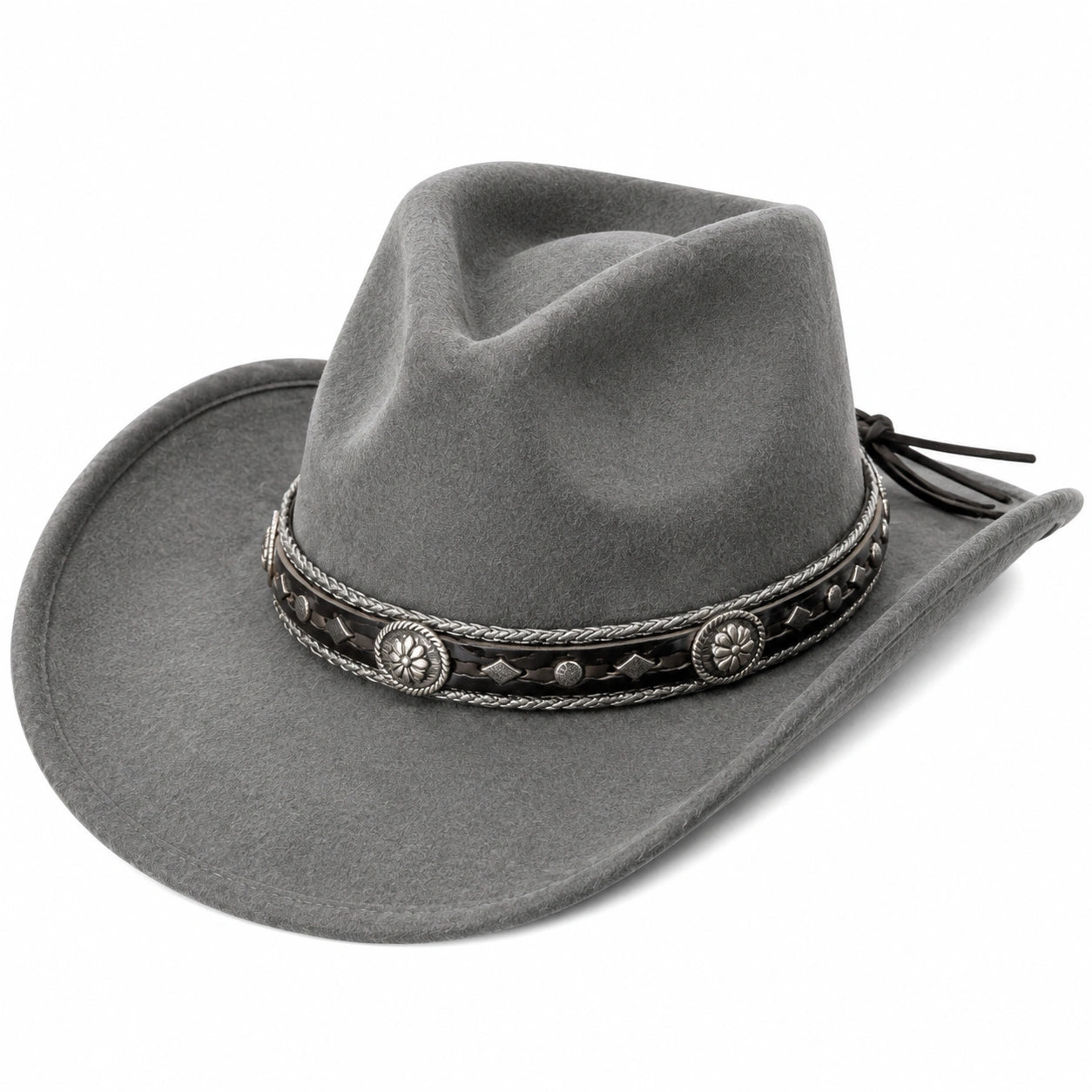 Chapeau cowboy taille unique en feutre gris style western à bande décorative