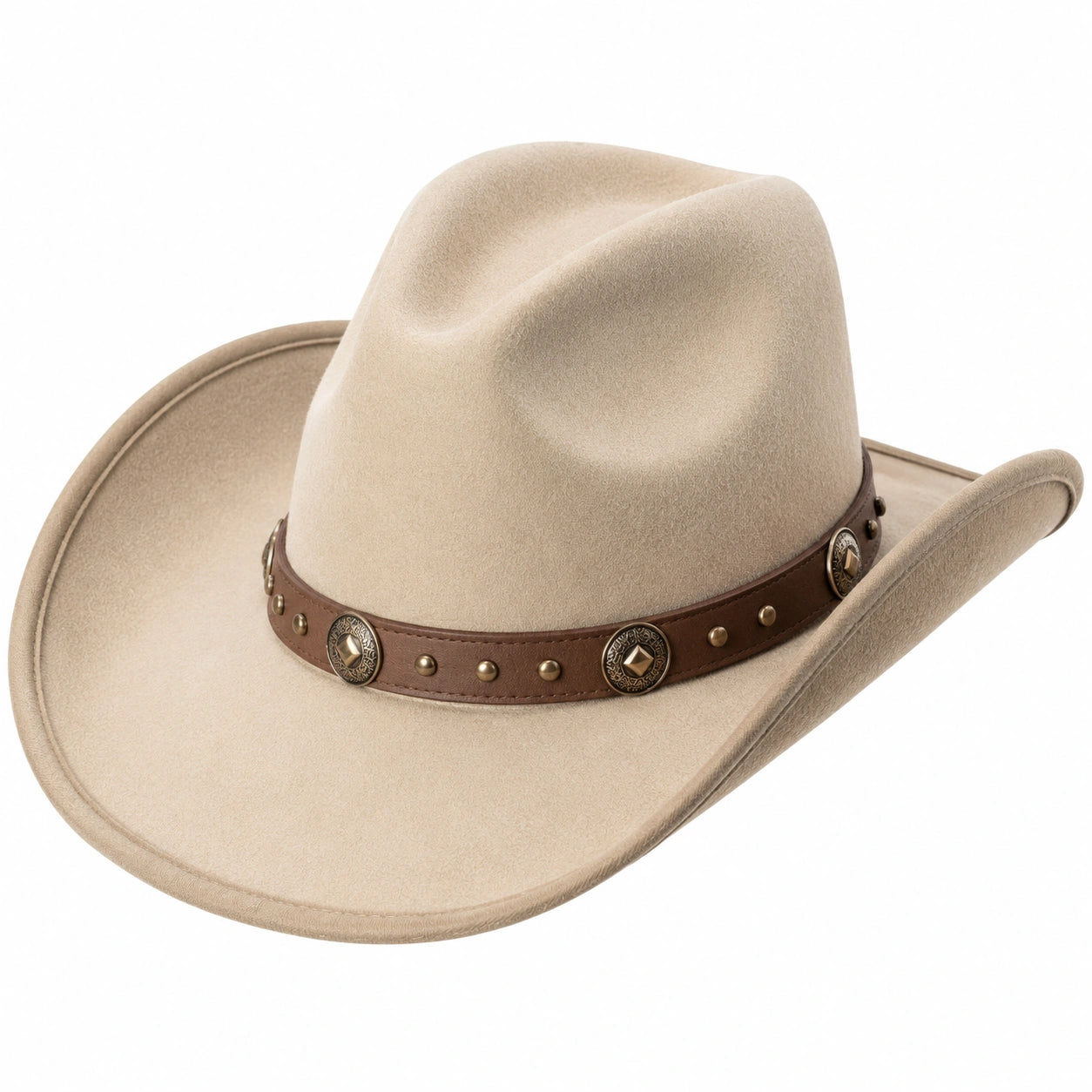 Chapeau cowboy taille unique beige en textile à bande décorative western