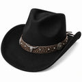 Chapeau cowboy taille unique noir en feutre avec bande décorative style western