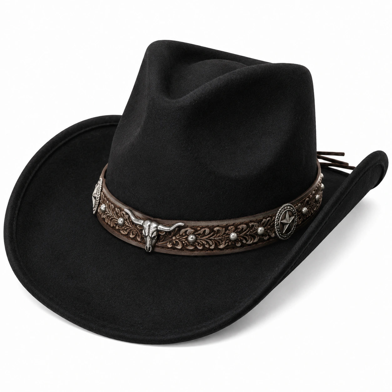 Chapeau cowboy taille unique noir en feutre avec bande décorative style western