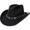 Chapeau cowboy taille unique en feutre noir avec bande décorative style western