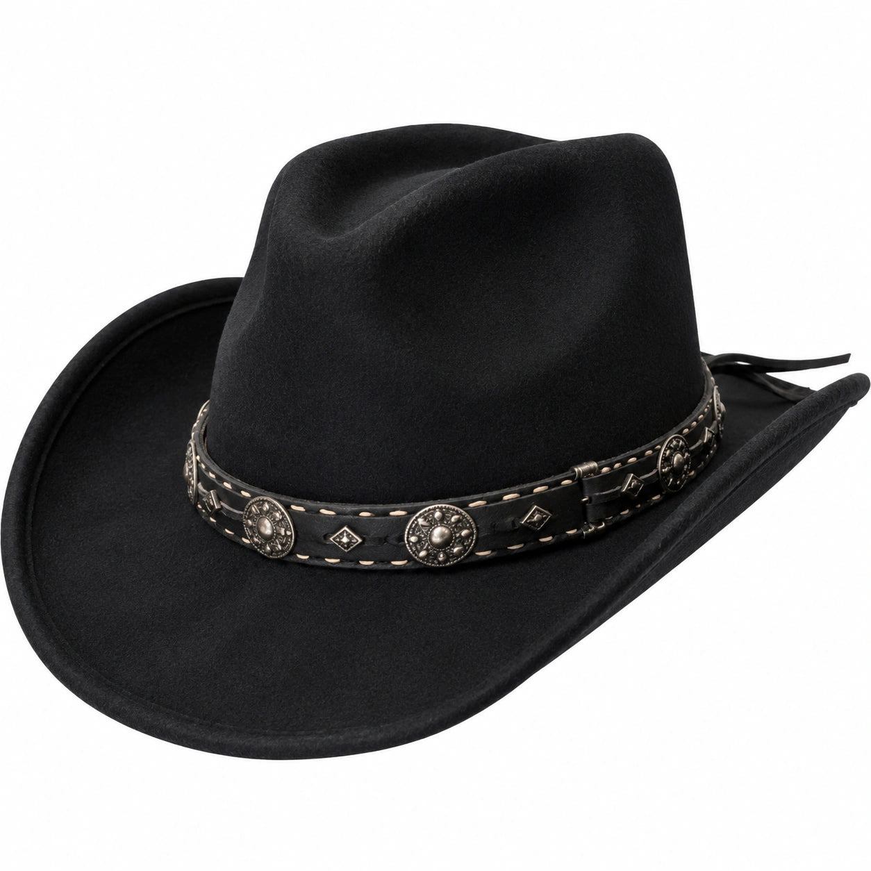 Chapeau cowboy taille unique en feutre noir avec bande décorative style western